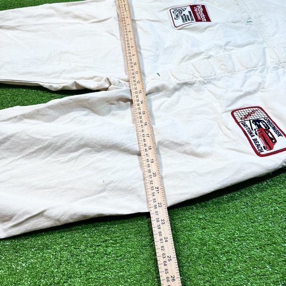 Vintage  Wrangler Bib Overalls 42 x 32 Cream 90s Chevy‎ NASCAR Daytona Patches - Picture 9 of 16